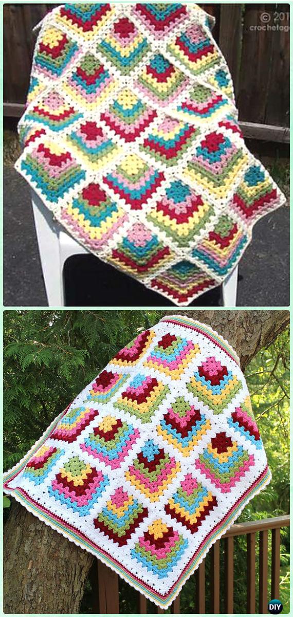 Crochet Mitered Granny Square Blanket Free Patterns