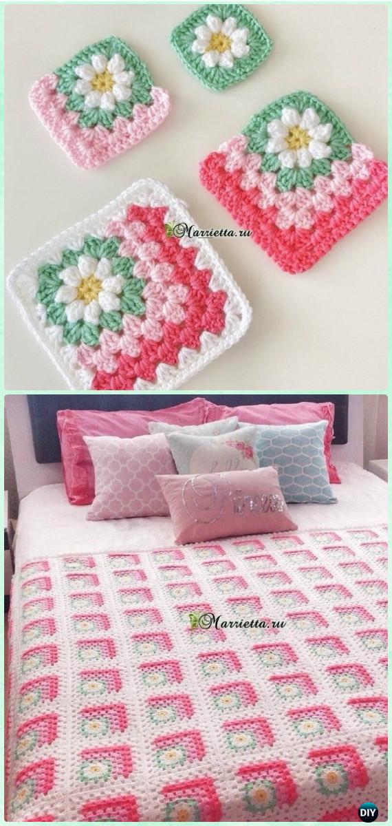 Crochet Mitered Daisy Square Blanket Free Chart - Crochet Mitered Granny Square Blanket Free Patterns