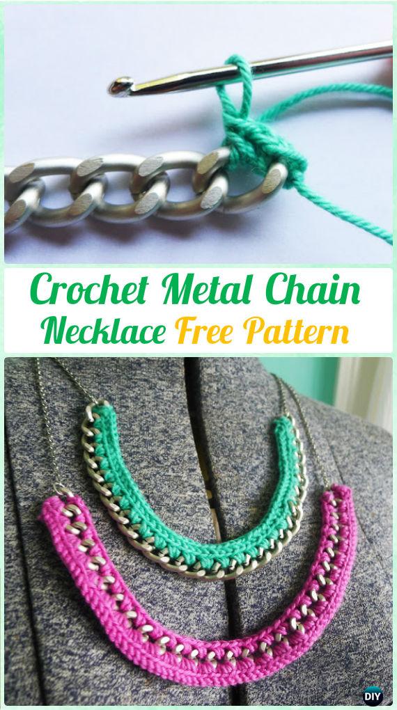 Crochet Metal Chain  Necklace Free Pattern
