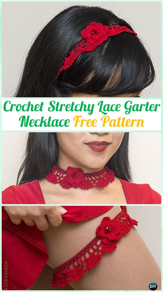 Crochet Stretchy Lace Garter Necktie Necklace Free Pattern
