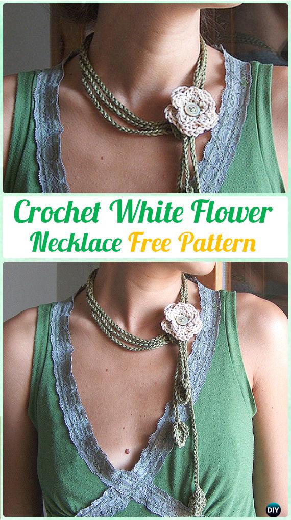 Crochet White Flower Necklace Free Pattern