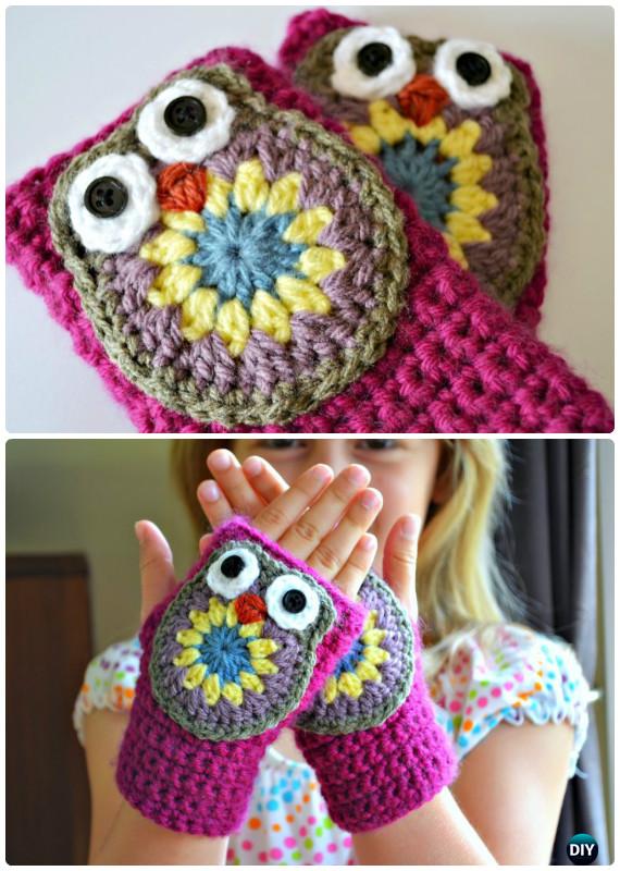 Crochet Fingerless Owl Mittens Free Pattern-Crochet Owl Ideas Free Patterns