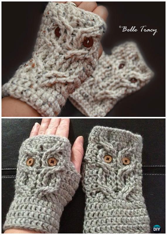 Crochet Fingerless Cabled Owl Mitts Free Pattern-Crochet Owl Ideas Free Patterns