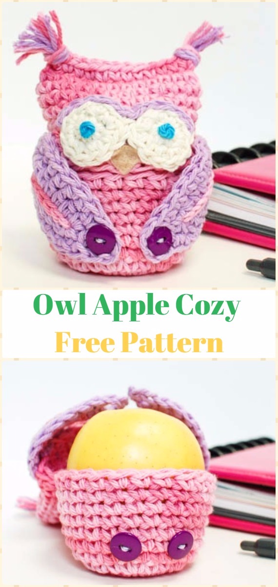 Crochet Owl Apple Cozy Free Pattern-Crochet Owl Ideas Free Patterns