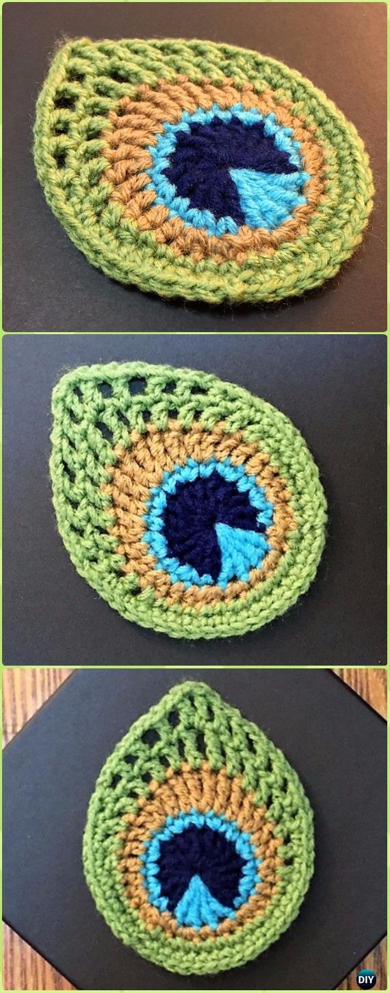 Crochet Delicate Peacock Feather Applique Free Pattern-Crochet Peacock Projects Free Patterns