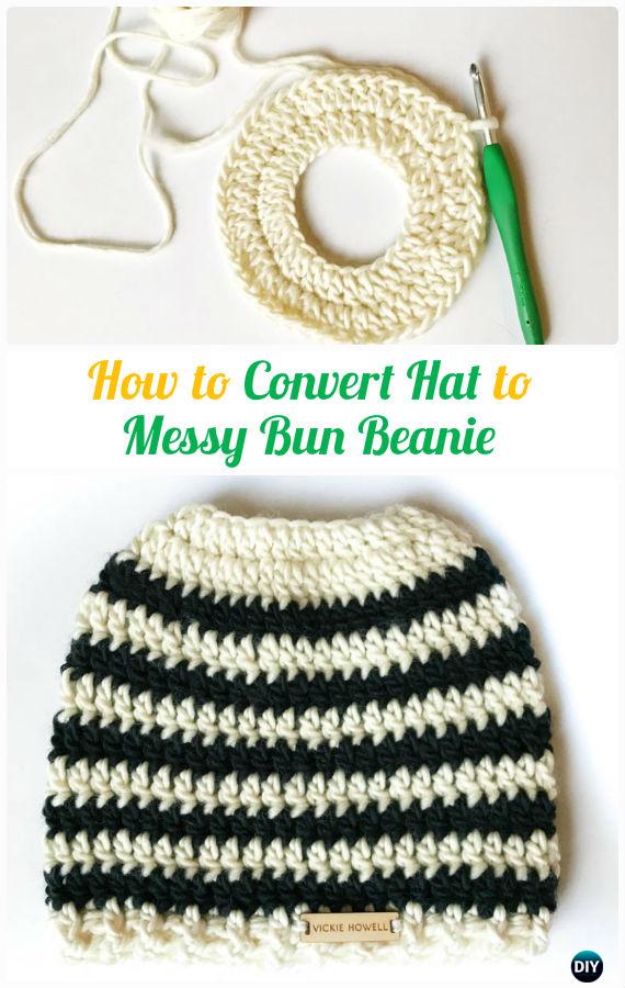 How to Convert Hat to  Messy Bun Beanie Tutorial -Crochet Ponytail Messy Bun Hat Free Patterns & Instructions