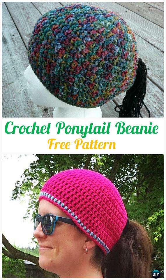 Crochet Ponytail Beanie Hat Free Pattern -Crochet Ponytail Messy Bun Hat Free Patterns & Instructions