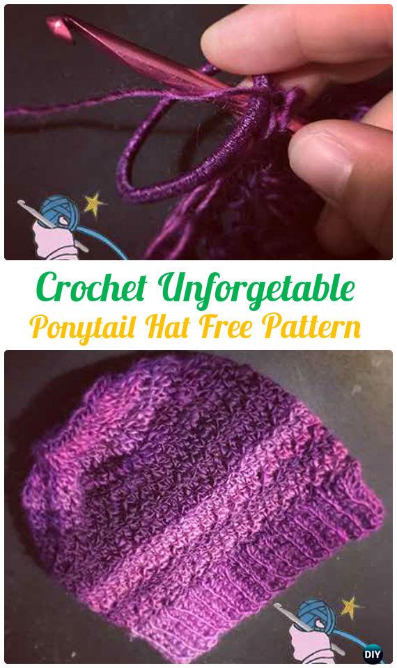 Crochet Unforgetable Ponytail Beanie Hat Free Pattern - Crochet Ponytail Messy Bun Hat Free Patterns & Instructions