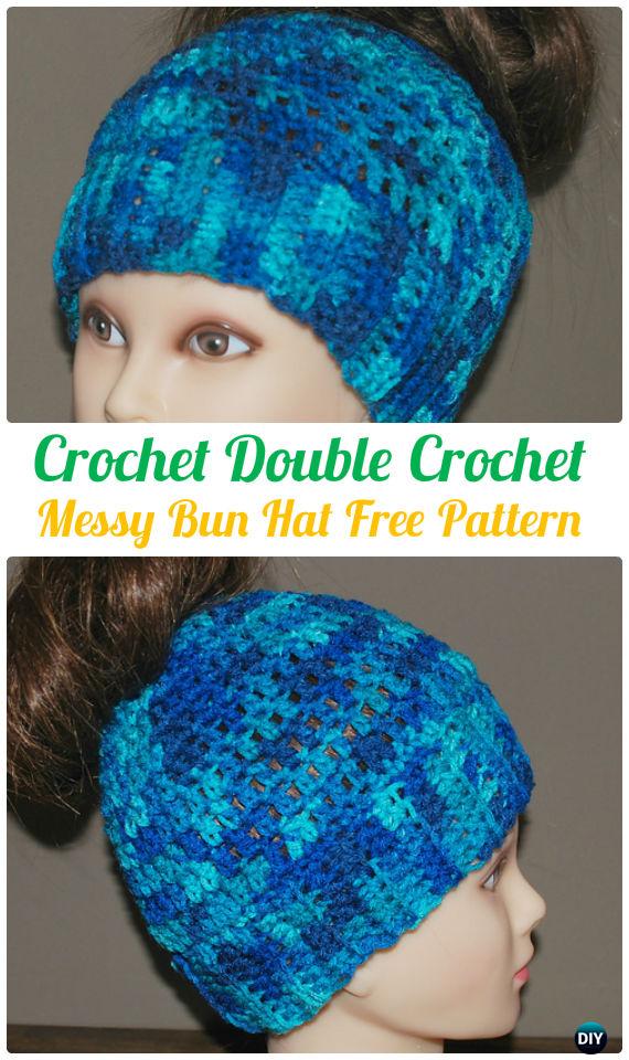 Crochet Double Crochet Messy Bun Hat Free Pattern - Crochet Ponytail Messy Bun Hat Free Patterns & Instructions