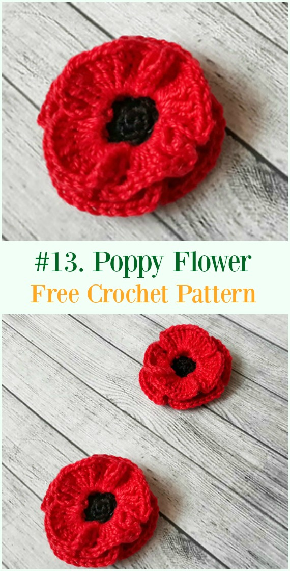Crochet Realistic Poppy Flower Free Pattern - #Crochet #Poppy Flower Free Patterns