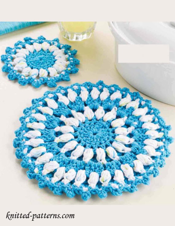 Crochet Bobble Stitch Hot Pad & Coaster Free Patterns - Crochet Pot Holder Hotpad Free Patterns