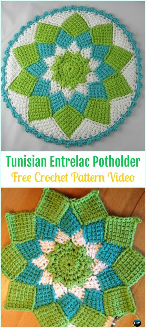 Crochet Tunisian Entrelac Potholder Free Pattern Video - Crochet Pot Holder Hotpad Free Patterns
