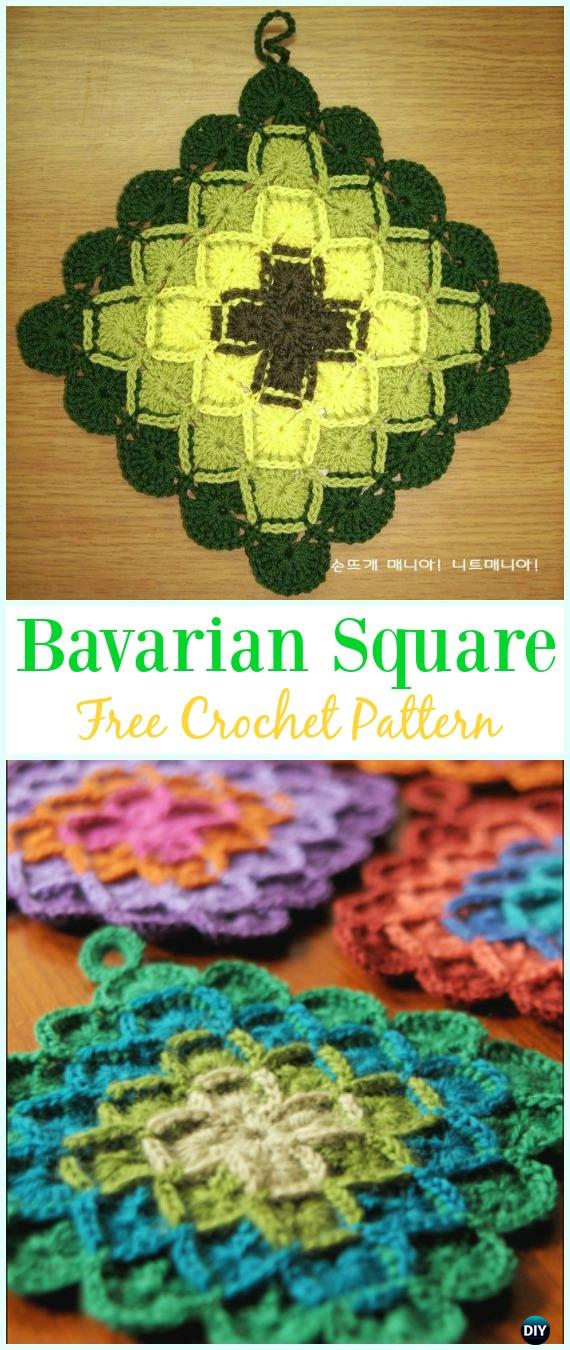 Crochet Bavarian Square Potholder Free Pattern Video - #Crochet; # Potholder Hotpad Free Patterns