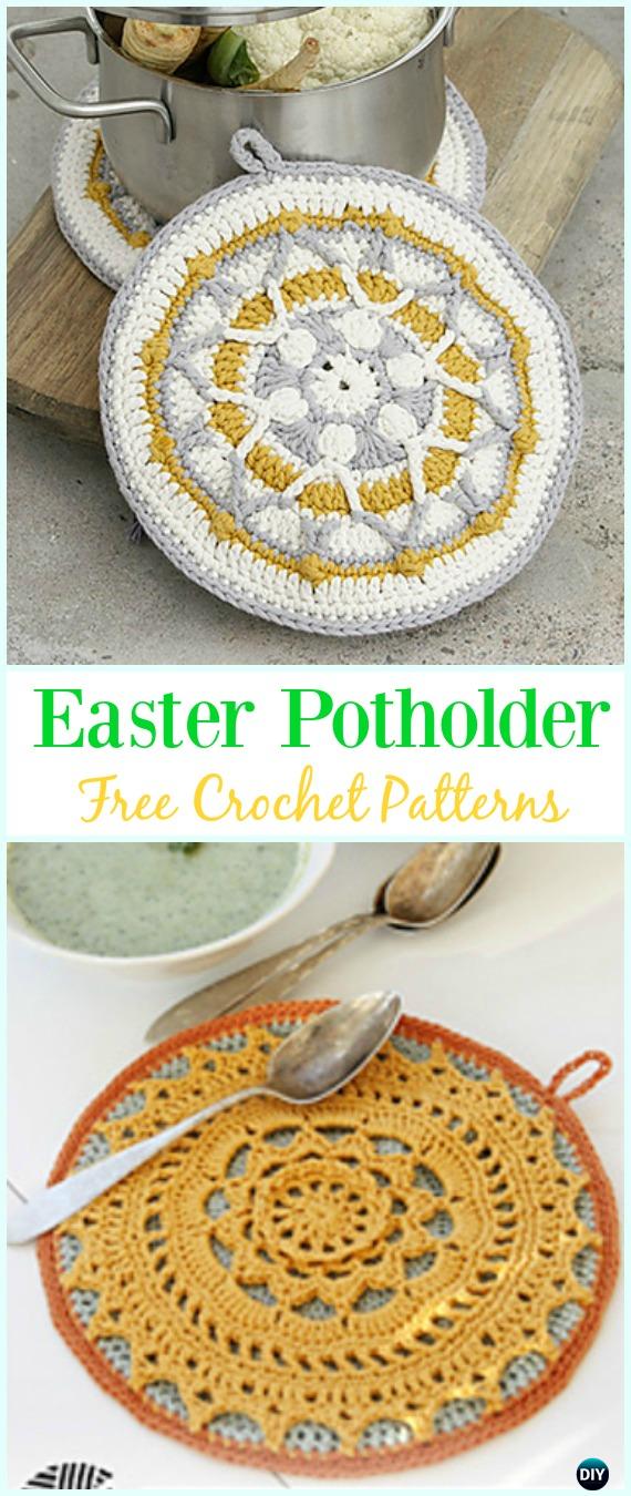 Crochet Easter Sun Potholder Free Pattern- #Crochet; # Potholder Hotpad Free Patterns