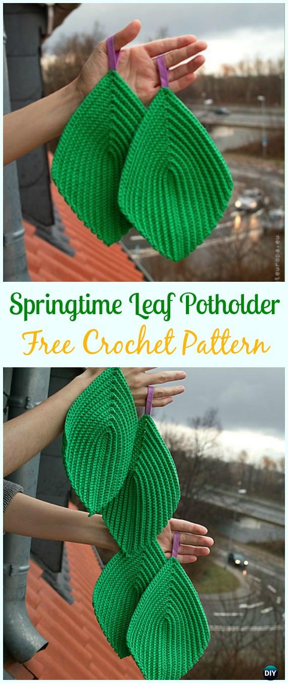 Crochet Springtime Leaf Potholder Free Pattern- #Crochet; # Potholder Hotpad Free Patterns