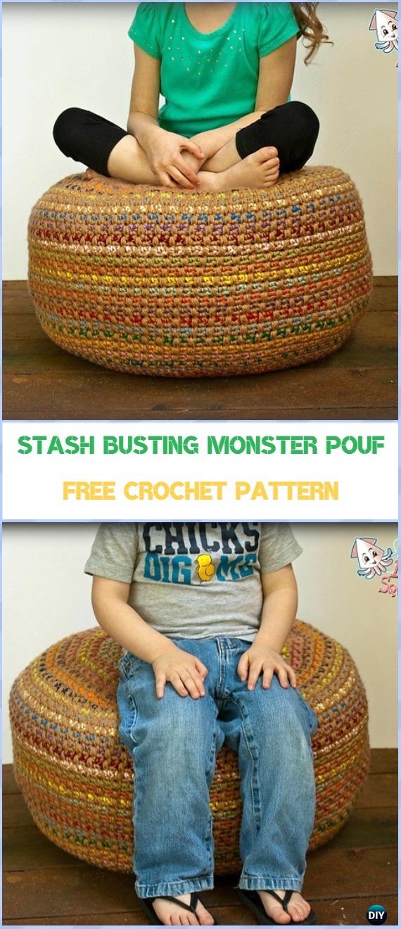 Crochet Stash Busting Monster Pouf Free Pattern - Crochet Poufs & Ottoman Free Patterns