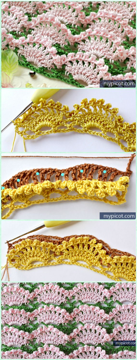Crochet Scallop Stitch Free Pattern - Crochet Radial Inscreased Stitches Free Patterns