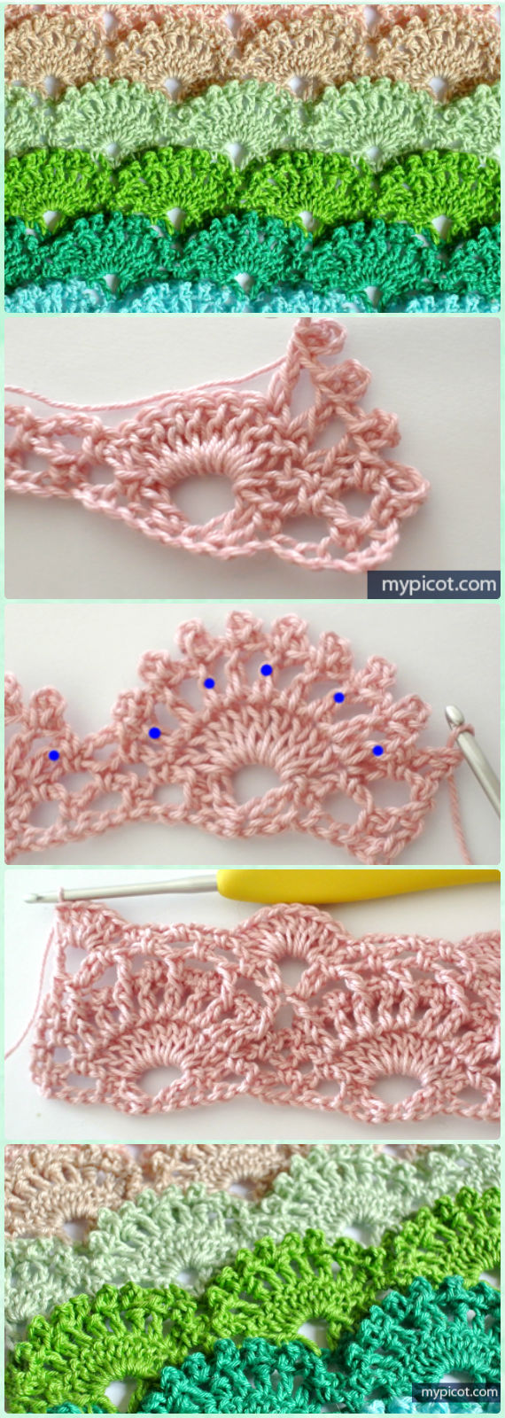 Crochet Shell stitch with picots Free Pattern - Crochet Radial Inscreased Stitches Free Patterns