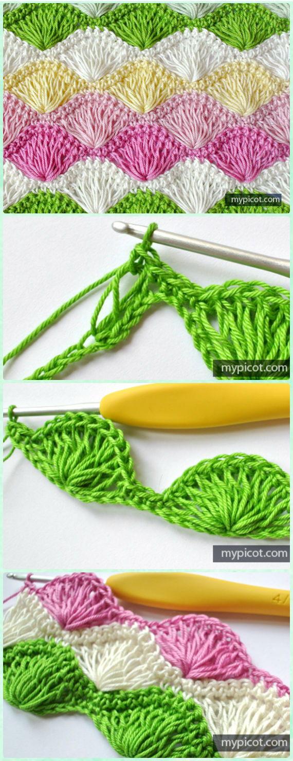 Crochet Long Loop Shell Stitch Free Pattern - Crochet Radian Stitches Free Patterns 