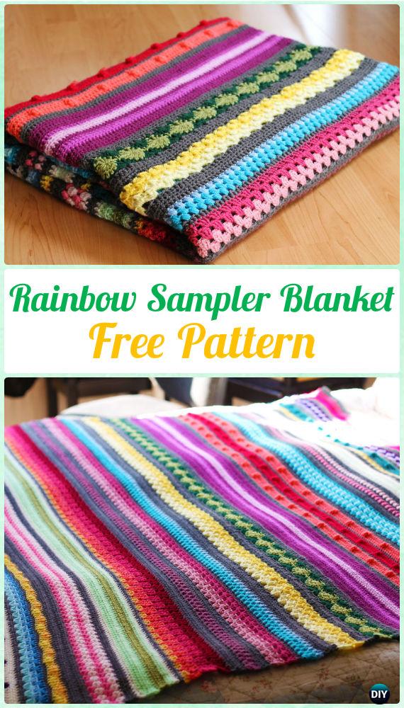 Crochet Rainbow Sampler Blanket Free Pattern - Crochet Rainbow Blanket Free Patterns 