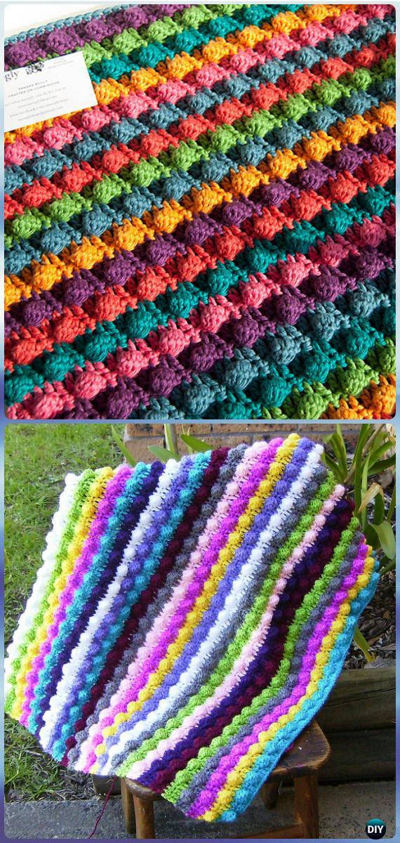 Crochet Blackberry Salad Striped Baby Blanket Free Pattern - Crochet Rainbow Blanket Free Patterns 