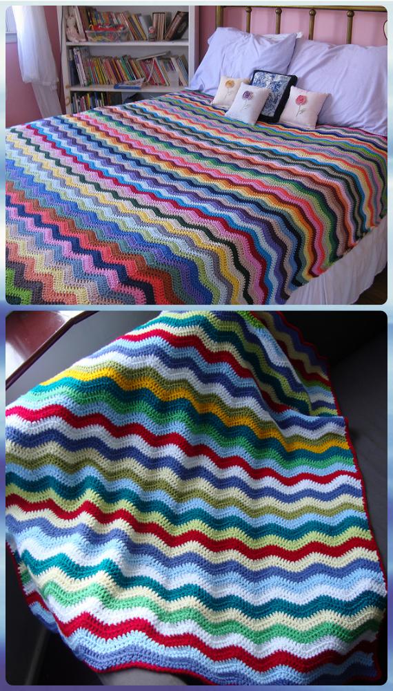 Crochet Neat Ripple Blanket Free Pattern - Crochet Rainbow Blanket Free Patterns