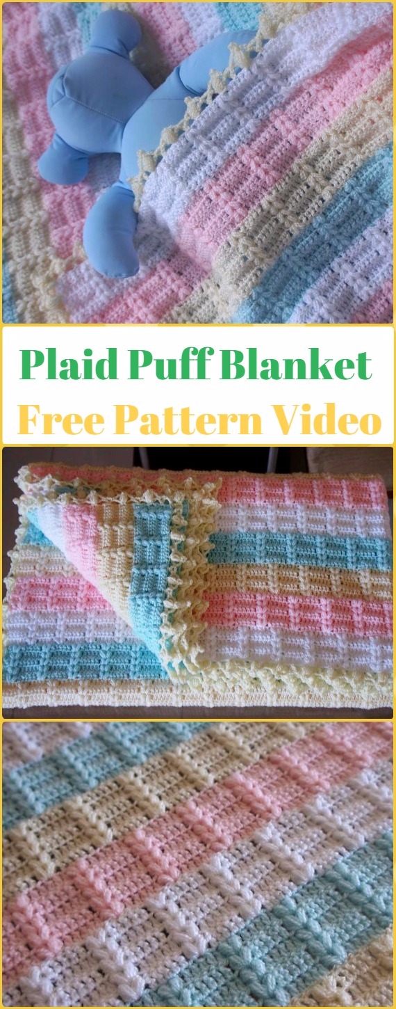 Crochet Easy Rainbow Puffy Plaid Baby Blanket Free Pattern & Video - Crochet Rainbow Blanket Free Patterns