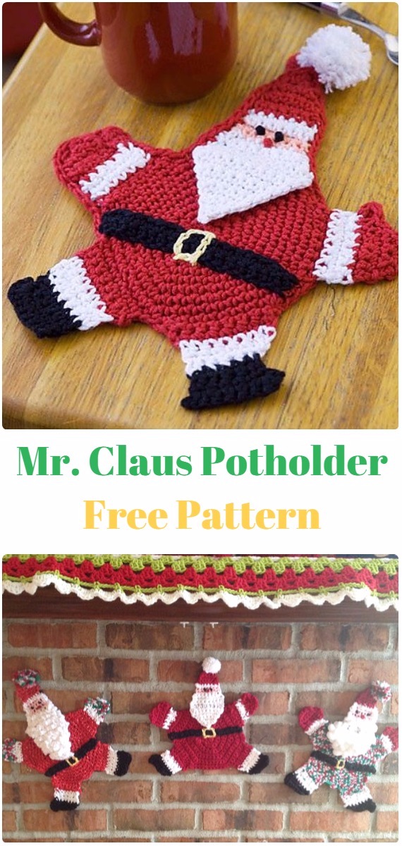 Mr. Claus Potholder Crochet Free Pattern - #Crochet;  #Santa Clause Free Patterns