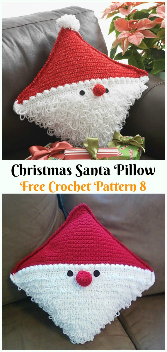 Christmas Santa Pillow Crochet Free Pattern - #Crochet;  #Santa Clause Free Patterns