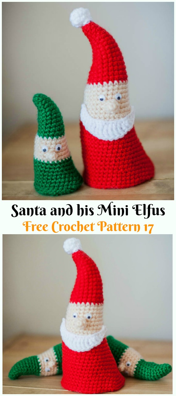 Crochet Santa and His Mini Elfus Amigurumi Free Pattern - #Amigurumi; #Santa; Toy Softies Crochet Free Patterns