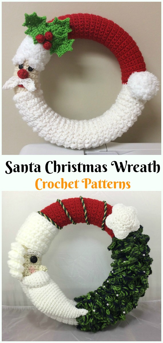 Santa and Christmas Tree Wreath Crochet Pattern - #Crochet;  #Santa Clause Patterns