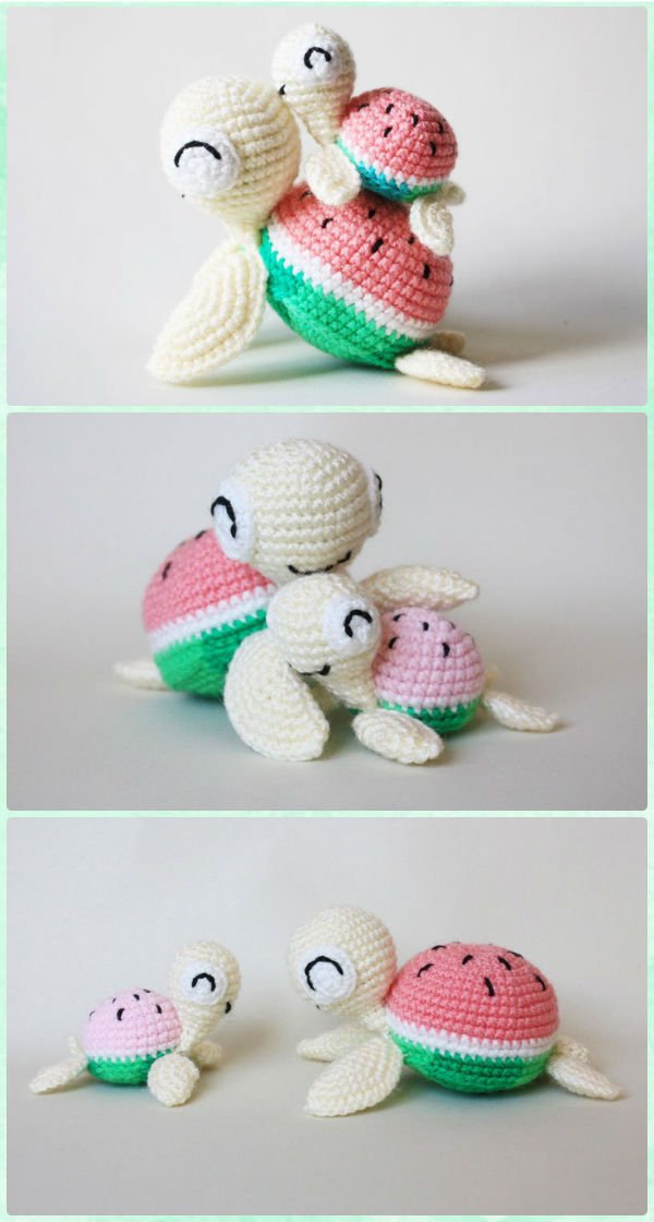 Amigurumi Watermelon Turtle Free Pattern - Crochet Sea Animals Free Patterns