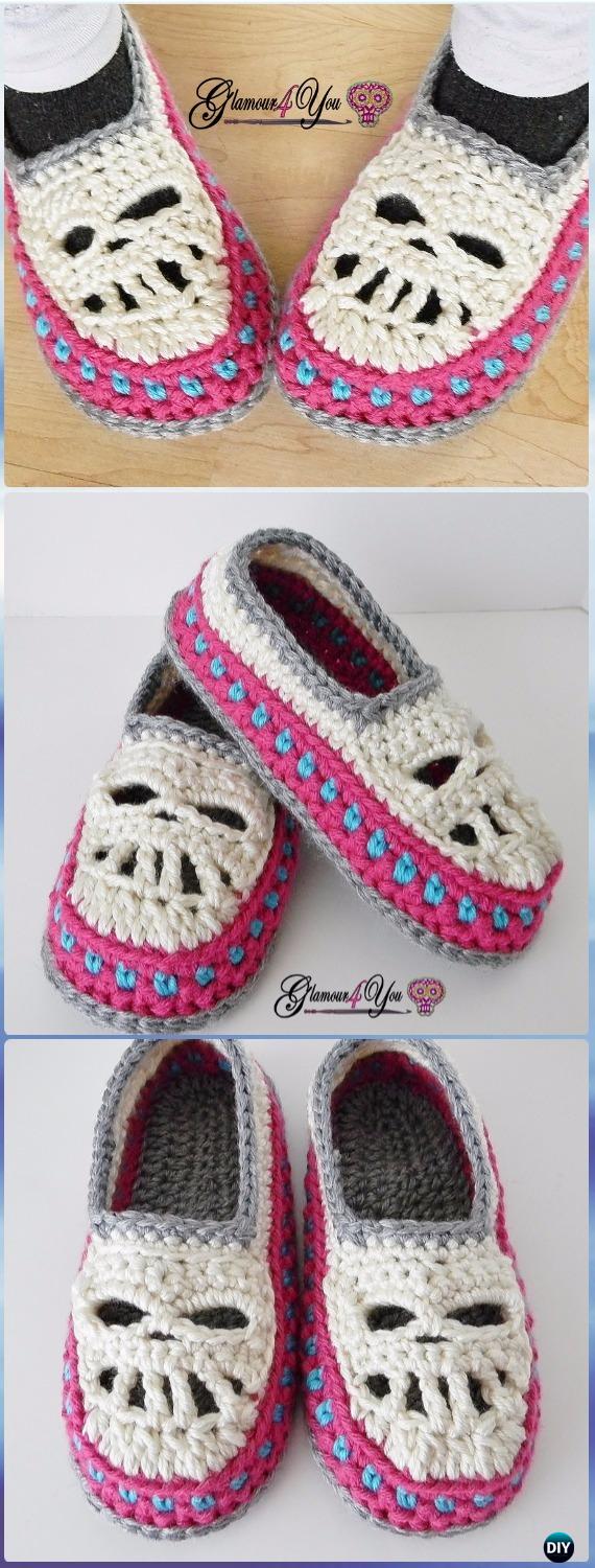 Crochet Glamour Skull Slipper Shoes Paid Pattern - Crochet Skull Ideas Free Patterns
