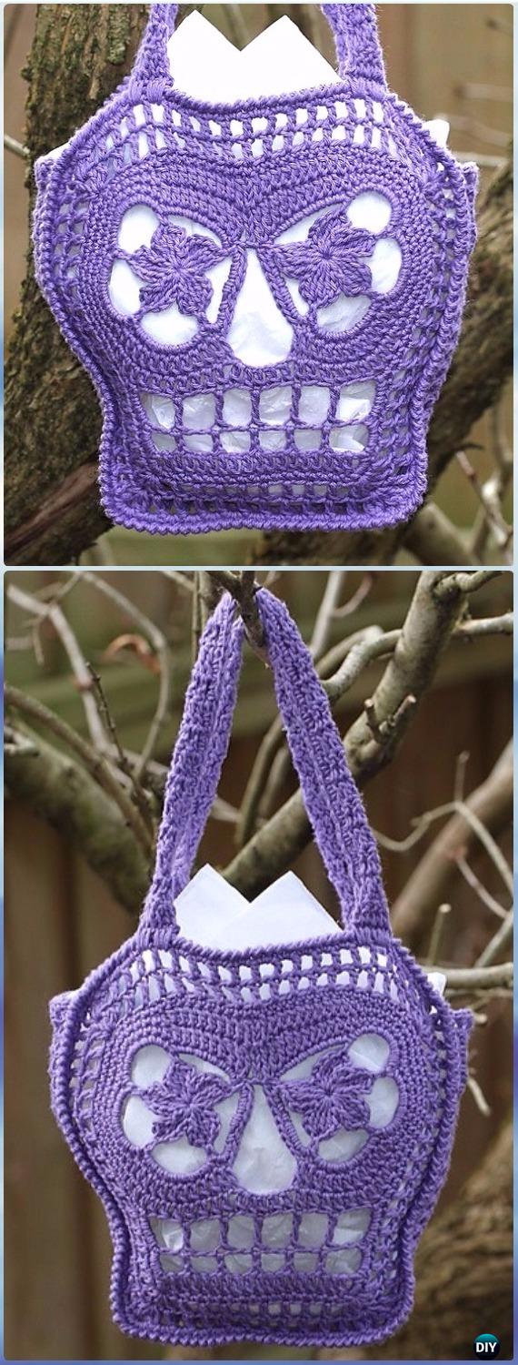 Crochet Trick or Treat Bags Free Pattern -Crochet Skull Ideas Free Patterns