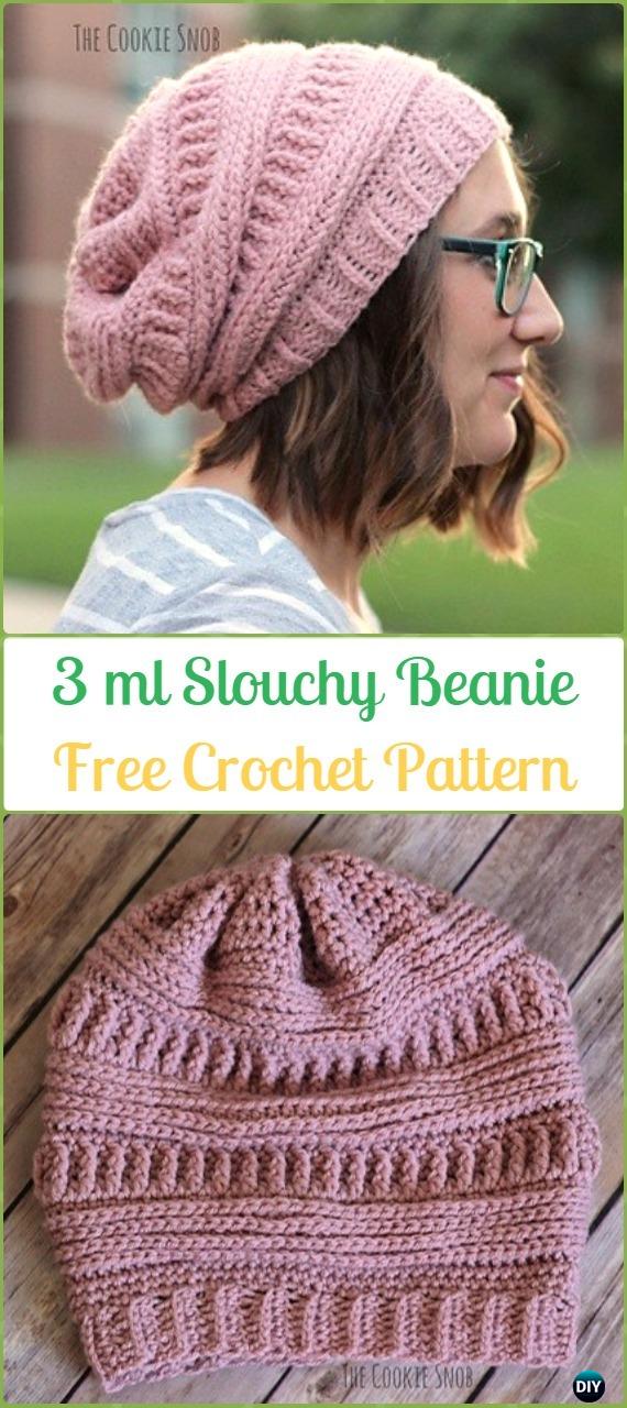 Crochet 3 ml Slouchy Beanie Hat Free Patterns -Crochet Slouchy Beanie Hat Free Patterns 