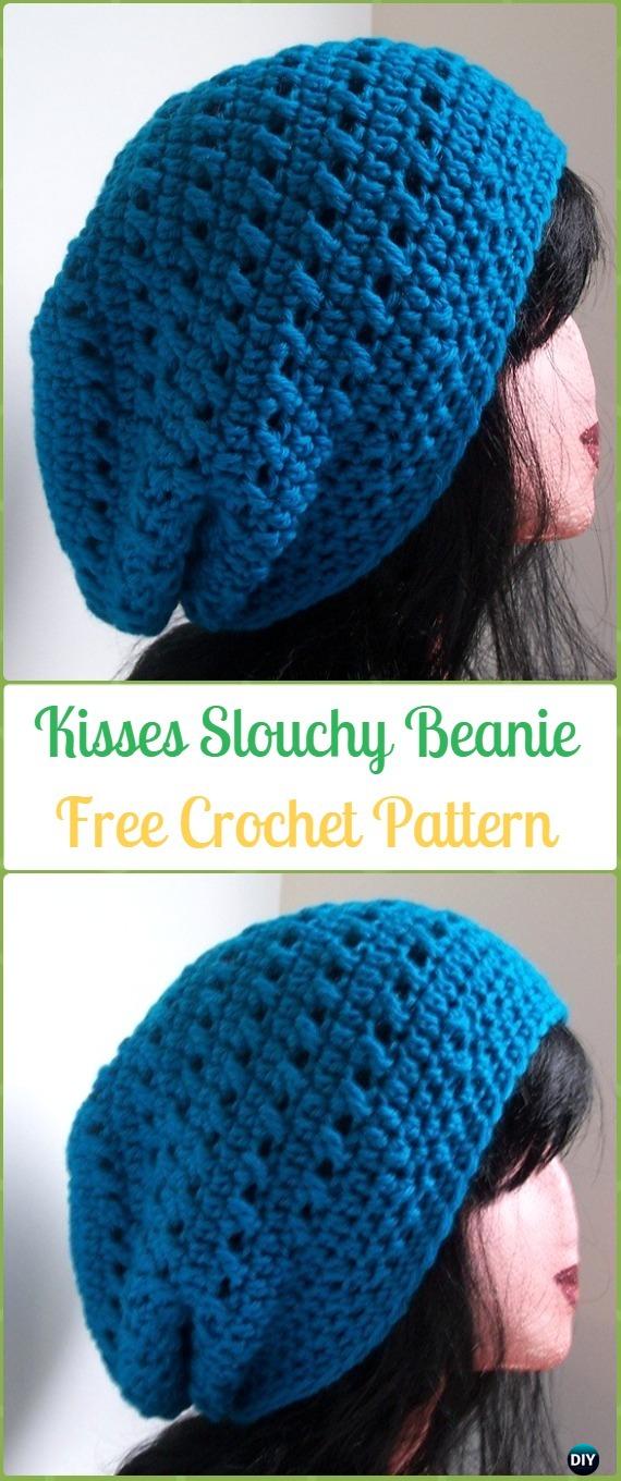 Crochet Kisses Slouchy Beanie Free Patterns -Crochet Slouchy Beanie Hat Free Patterns 