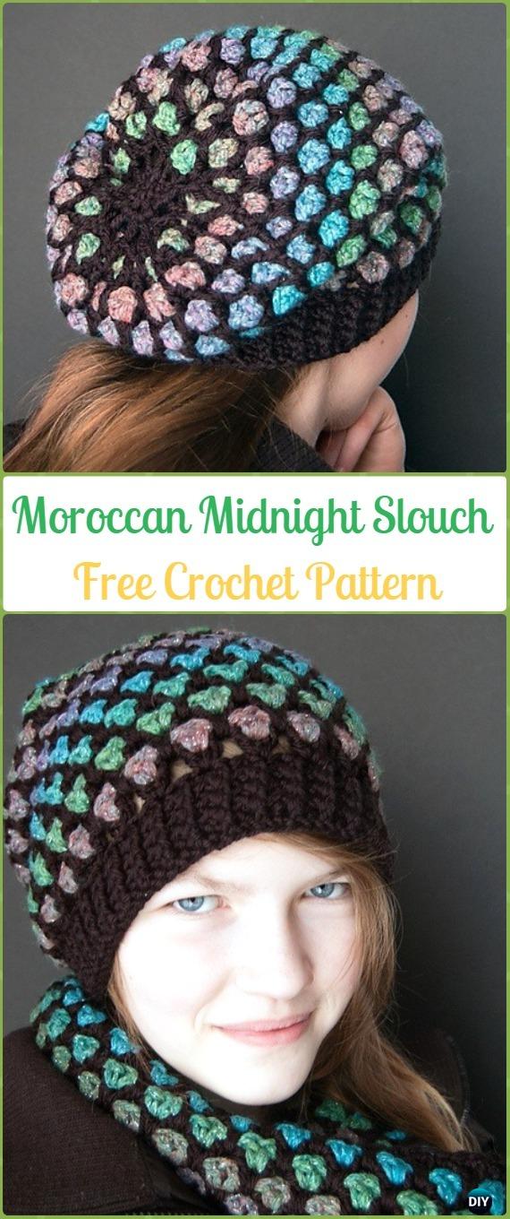 Crochet Moroccan Midnight Slouch Hat Free Patterns -Crochet Slouchy Beanie Hat Free Patterns