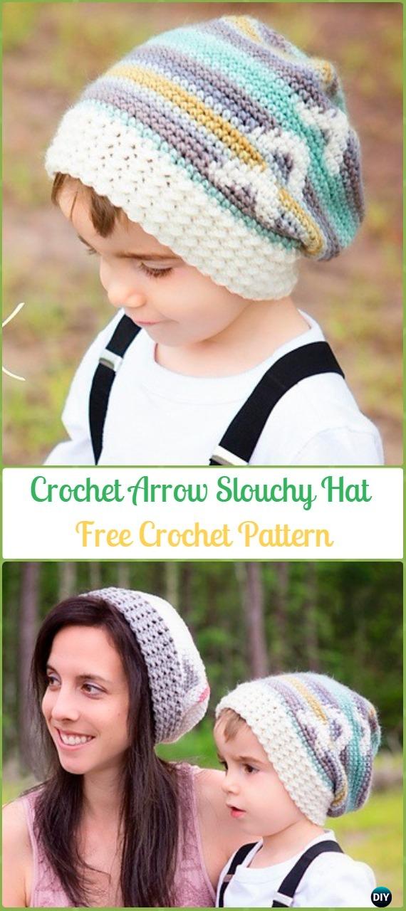 Crochet Arrow Slouchy Hat Free Patterns -Crochet Slouchy Beanie Hat Free Patterns