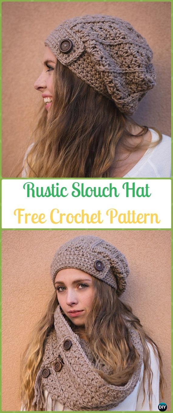 Crochet Rustic Slouch Hat Free Patterns -Crochet Slouchy Beanie Hat Free Patterns