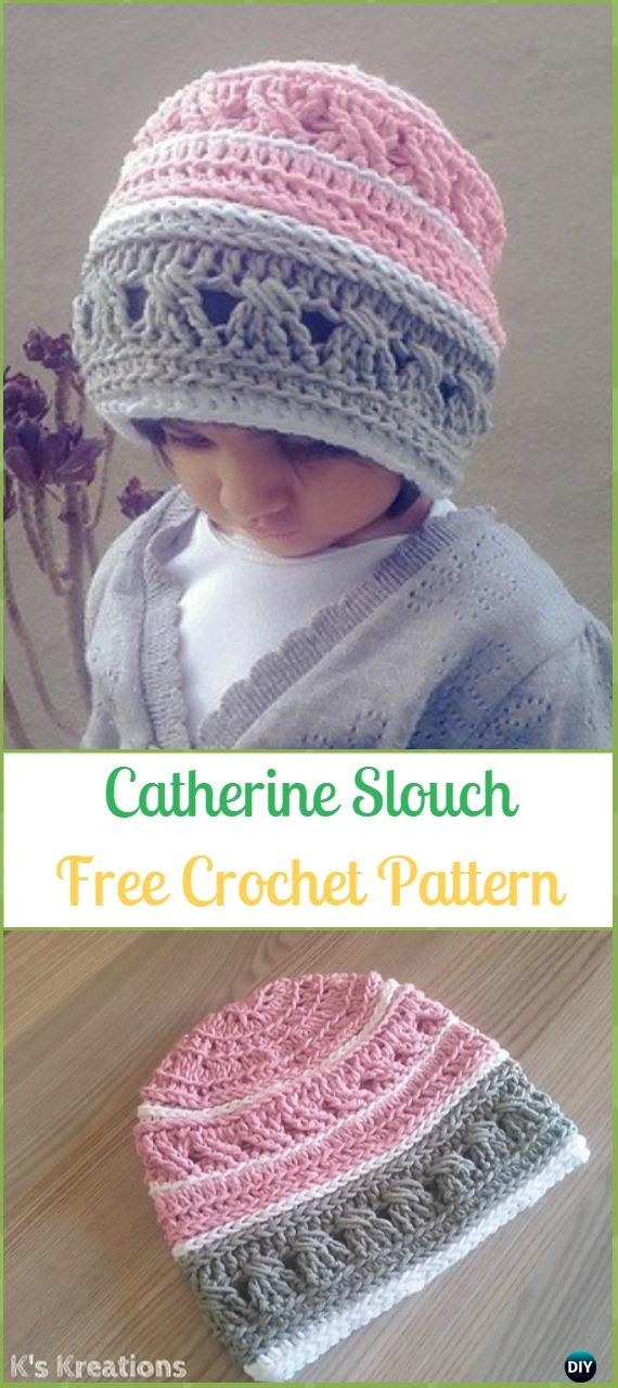 Crochet Catherine Slouch Beanie Hat Free Pattern -Crochet Slouchy Beanie Hat Free Patterns