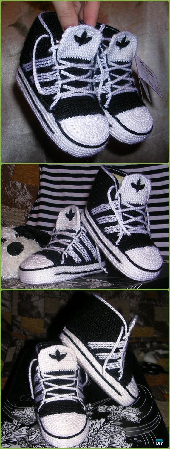 Crochet High Top Adidas Baby Sneakers Free Pattern - Crochet Sneaker Slippers Free Patterns