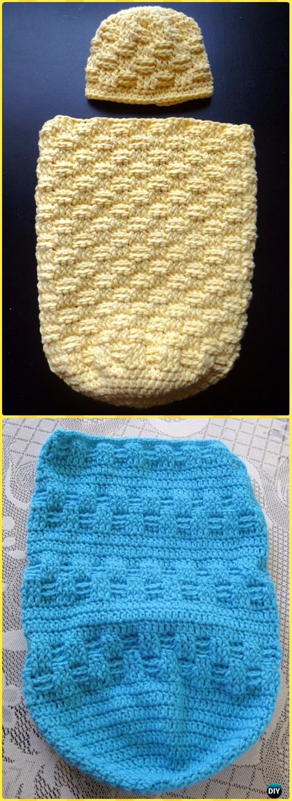 Crochet Basket Weave Sleep Sack and Cap Free Pattern - Crochet Snuggle Sack & Cocoon Free Patterns