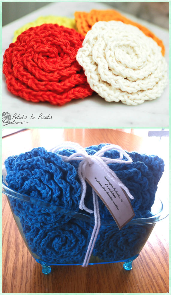Crochet Flower Face Cleansing Pads Scrubbies Free Pattern - Crochet Spa Gift Ideas Free Patterns