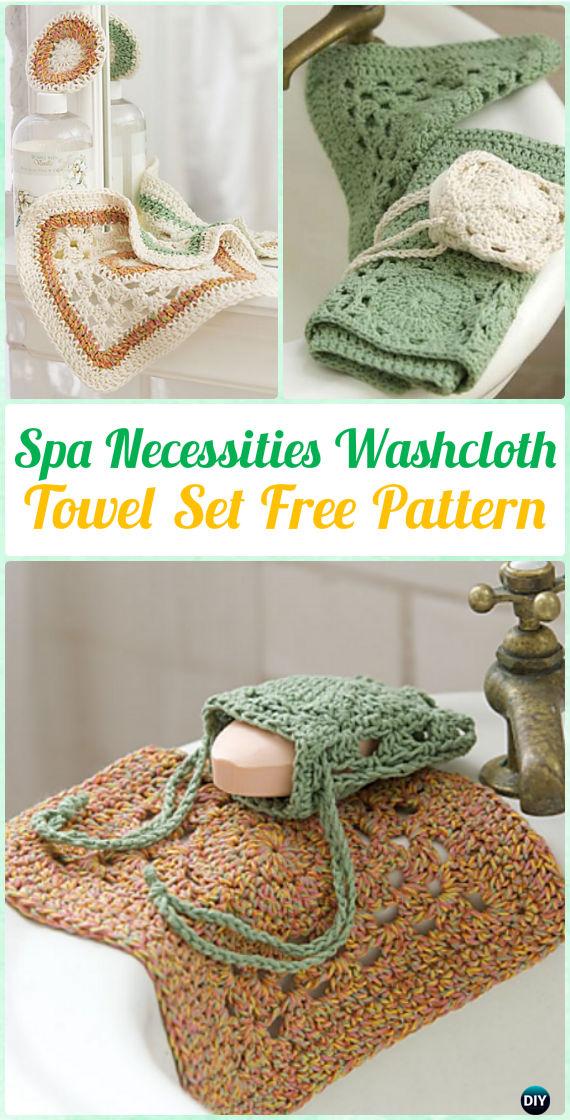 Crochet Spa Necessities Washcloth  Towel Set Free Pattern - Crochet Spa Gift Ideas Free Patterns