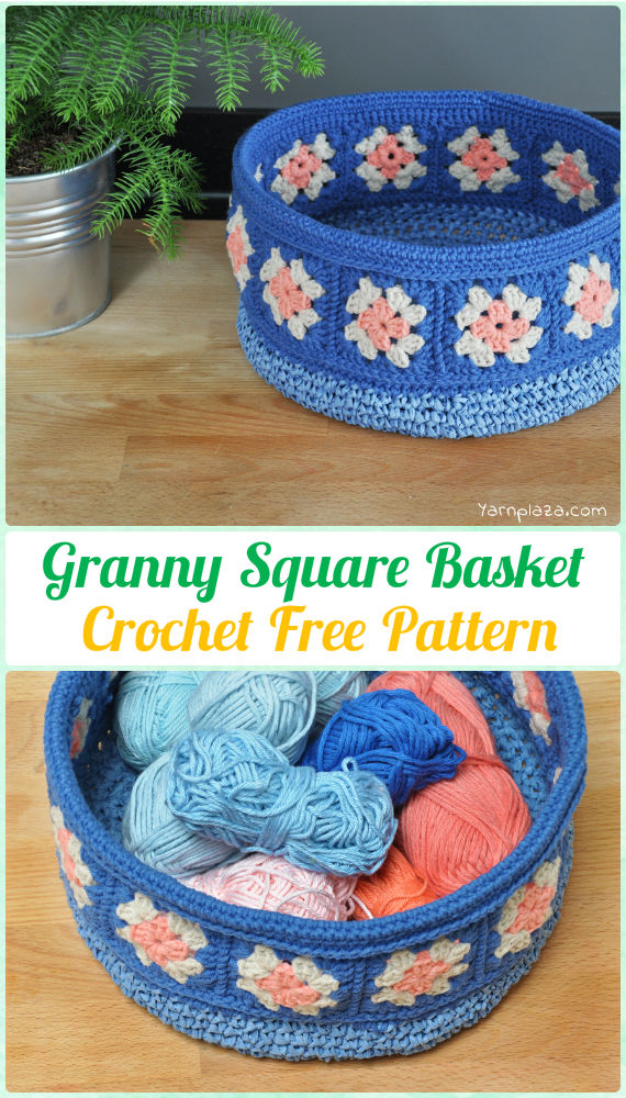 Crochet Storage Basket Granny Square Basket Free Pattern