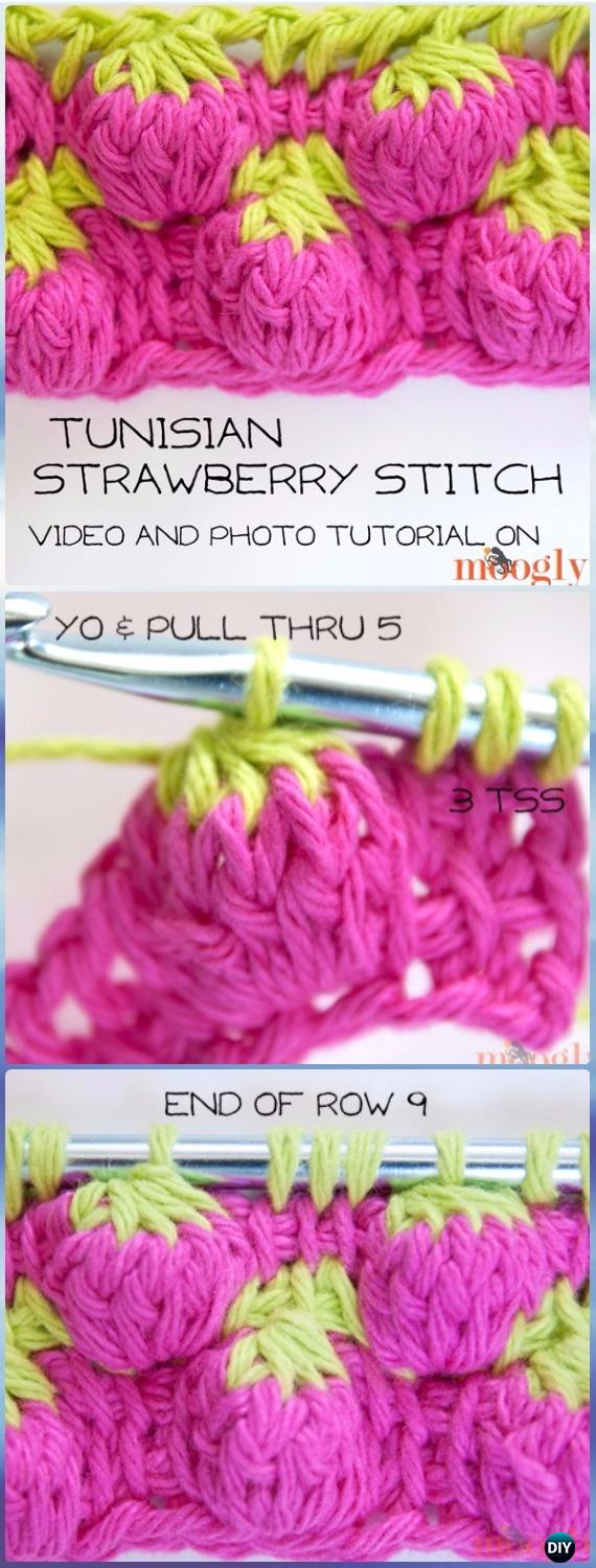 Crochet Tunisian Strawberry Stitch Free Pattern & Video Tutorial-Crochet Strawberry Stitch Free Patterns