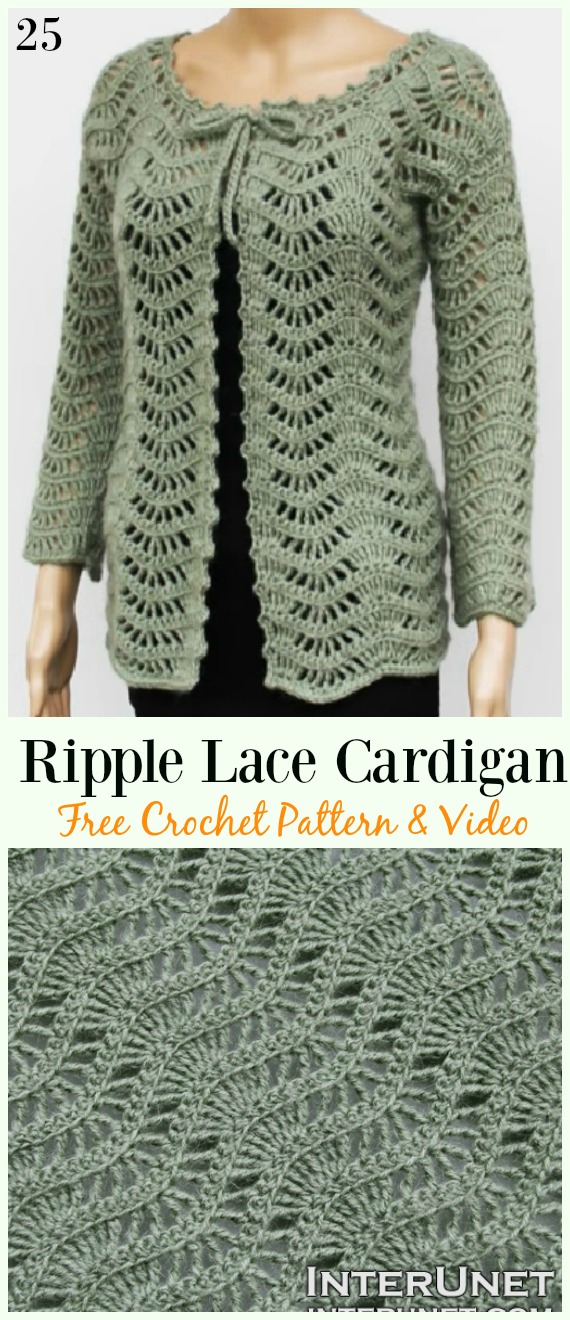 Ripple Lace Cardigan Free Crochet Pattern & Video - #Crochet; Women Summer Jacket #Cardigan; Free Patterns