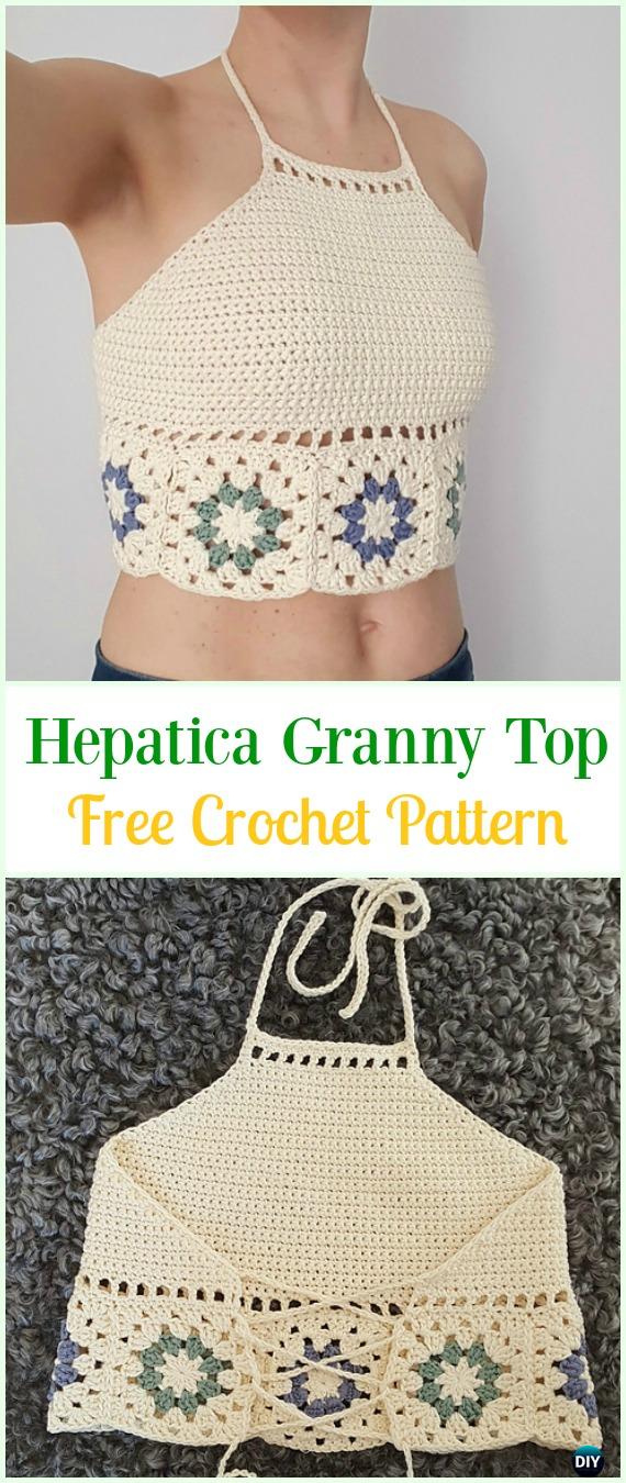 Crochet Hepatica Granny Top Free Pattern-#Crochet Summer Halter #Top Free Patterns