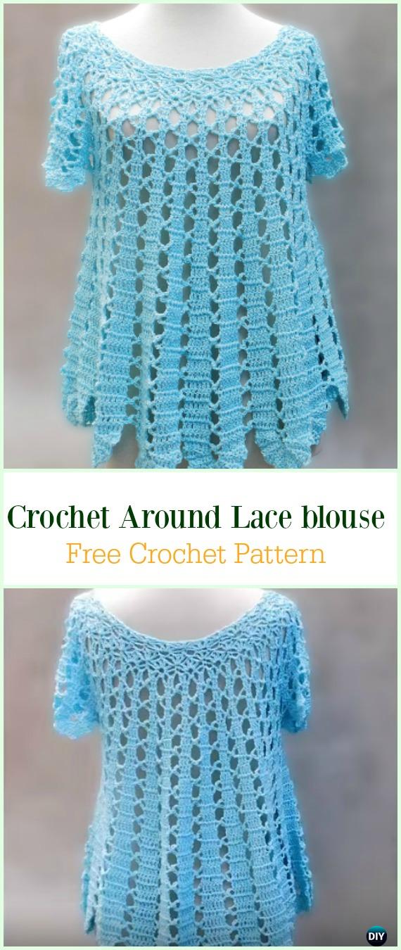 crochet patterns summer lace blouse pattern tops ladies tunic diyhowto womens around woman blouses shirt sweaters diy escolha pasta
