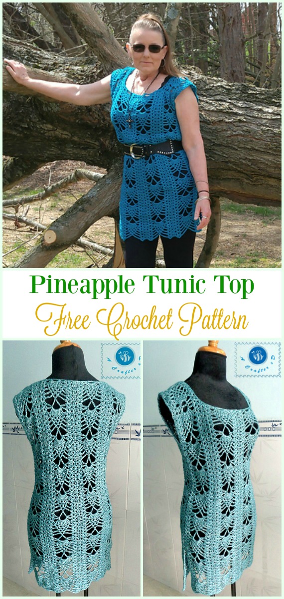Crochet Pineapple Tunic Sleeveless Top Free Pattern -#Crochet Summer #Top Free Patterns